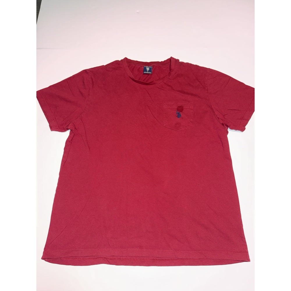 U.S. Polo Assn Men Large Red T-Shirt Pocket Short Sleeve 100% Cotton Casual Logo